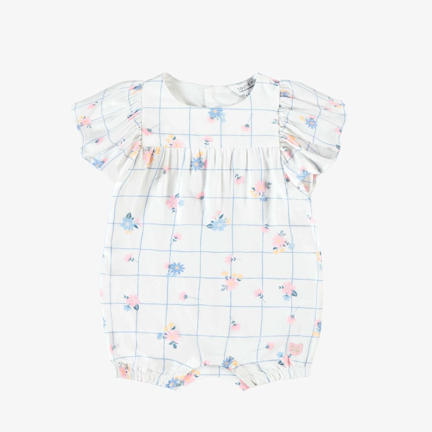White Floral Grid Romper