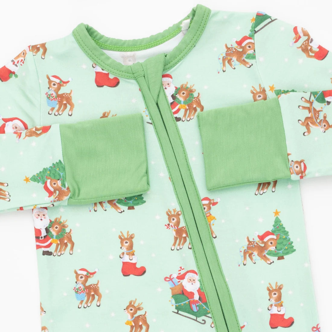 Convertible 2-Way Zipper Romper- Vintage Reindeer & Santa
