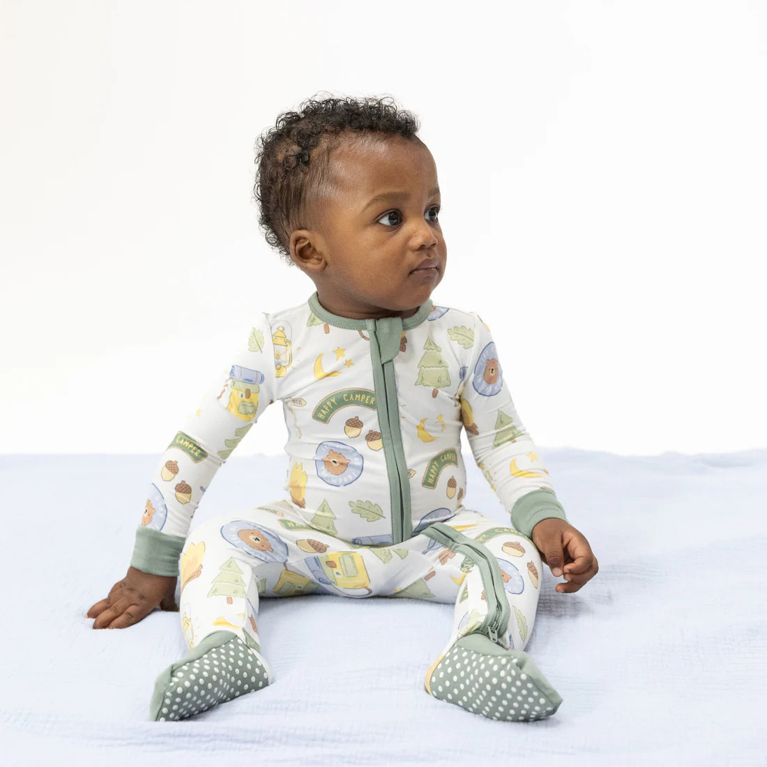 Convertible 2-Way Zipper Romper- Blue Camping