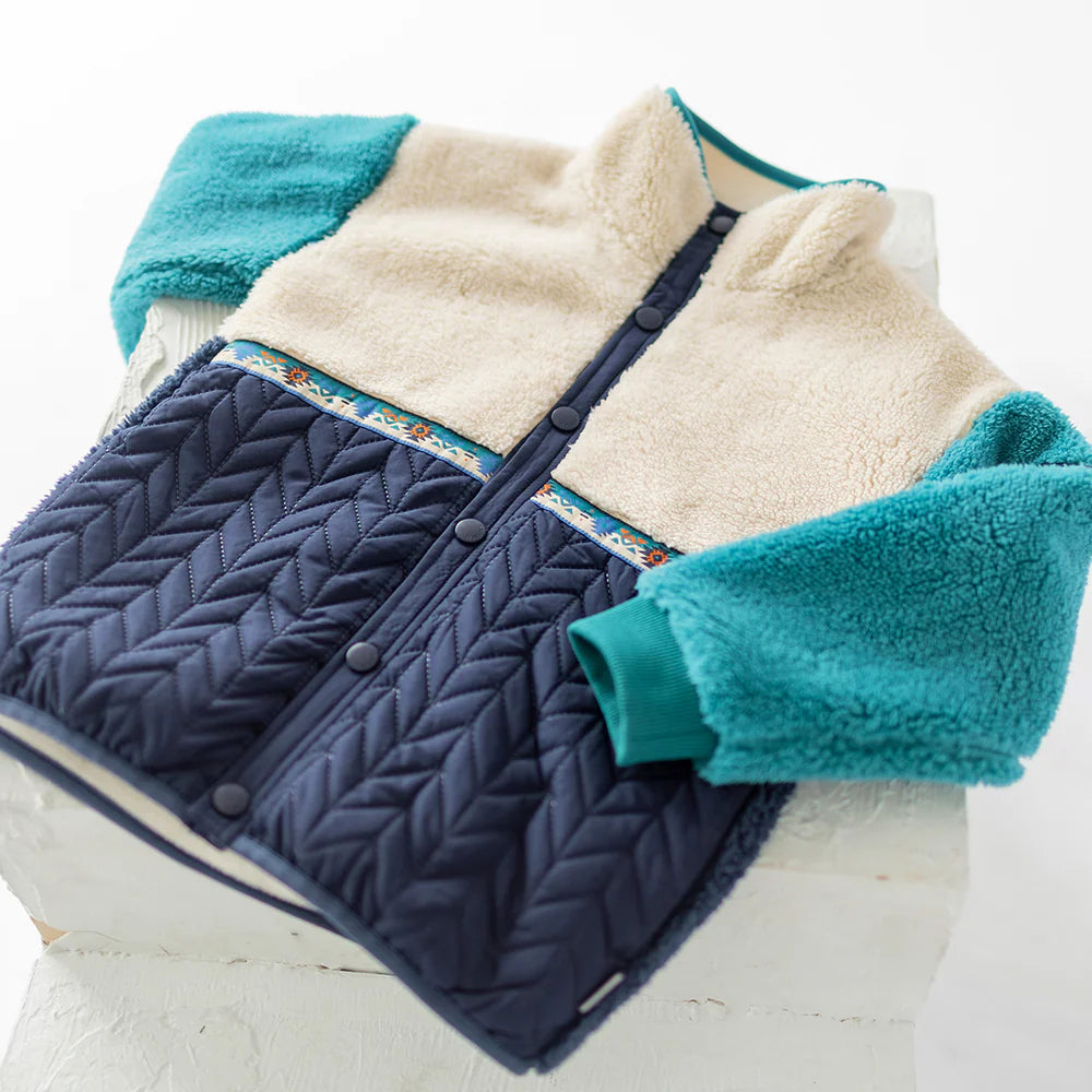 Blue Colourblock Plush Jacket