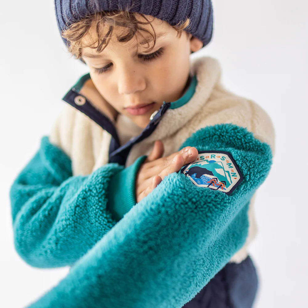 Blue Colourblock Plush Jacket