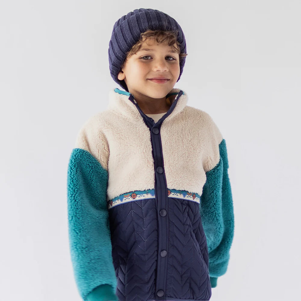 Blue Colourblock Plush Jacket