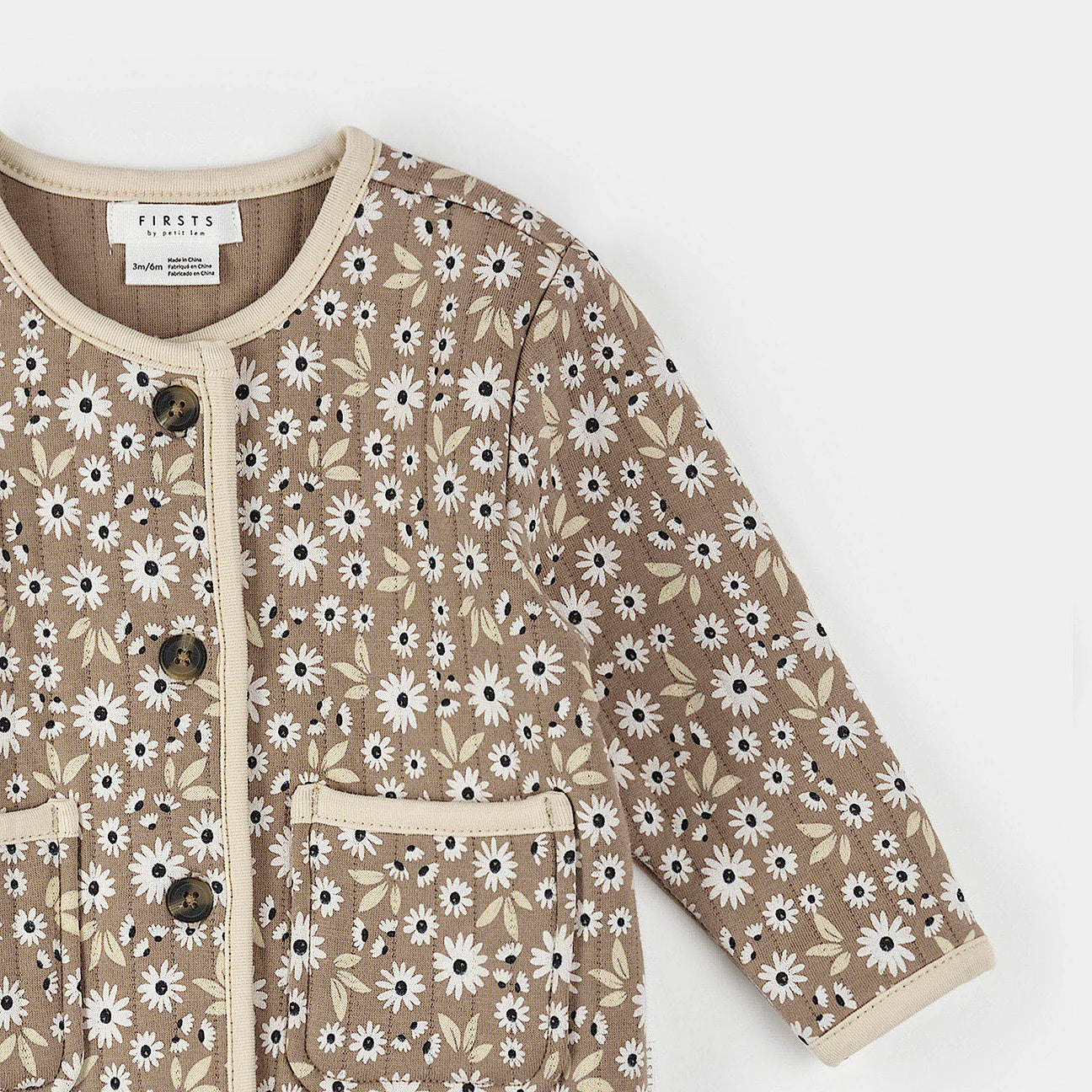 Sand Dune Daisy Print Quilted Cardigan