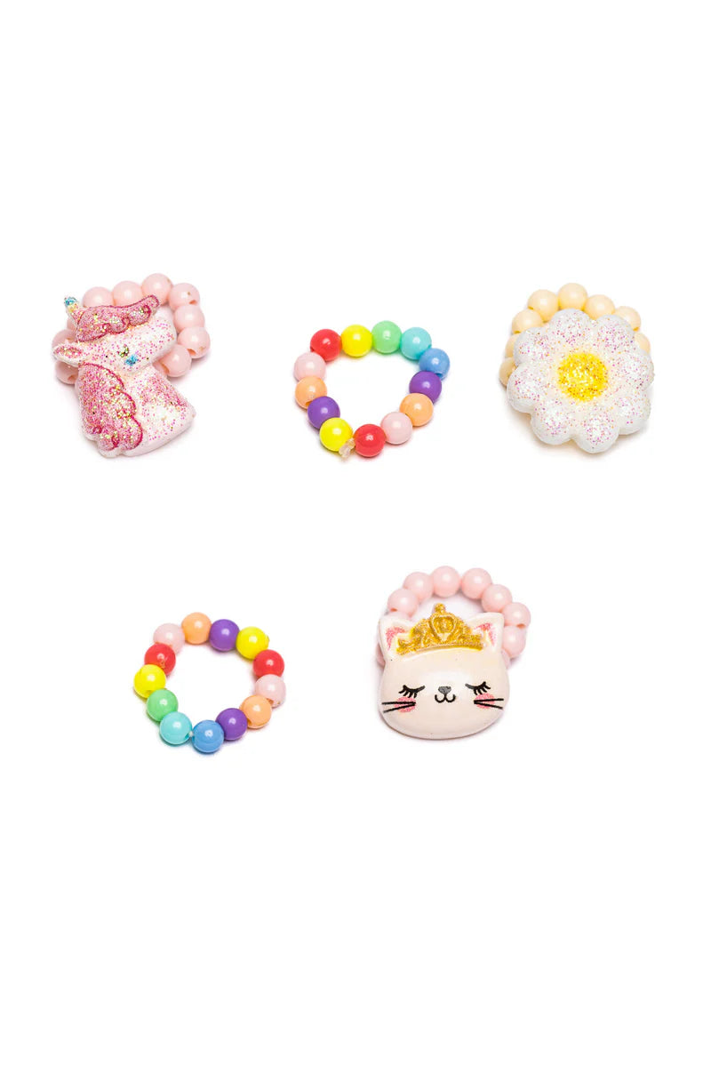 Flower, Kitty, & Unicorn Elastic Ring Set