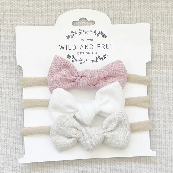 Blush Linen Bow Headband Set