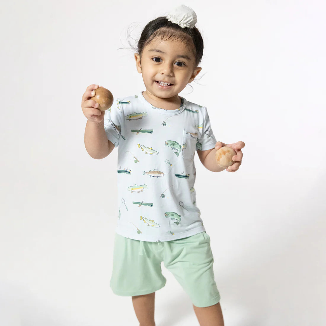 Bamboo Crew Neck Tee & Short Set- Fishing on Blue