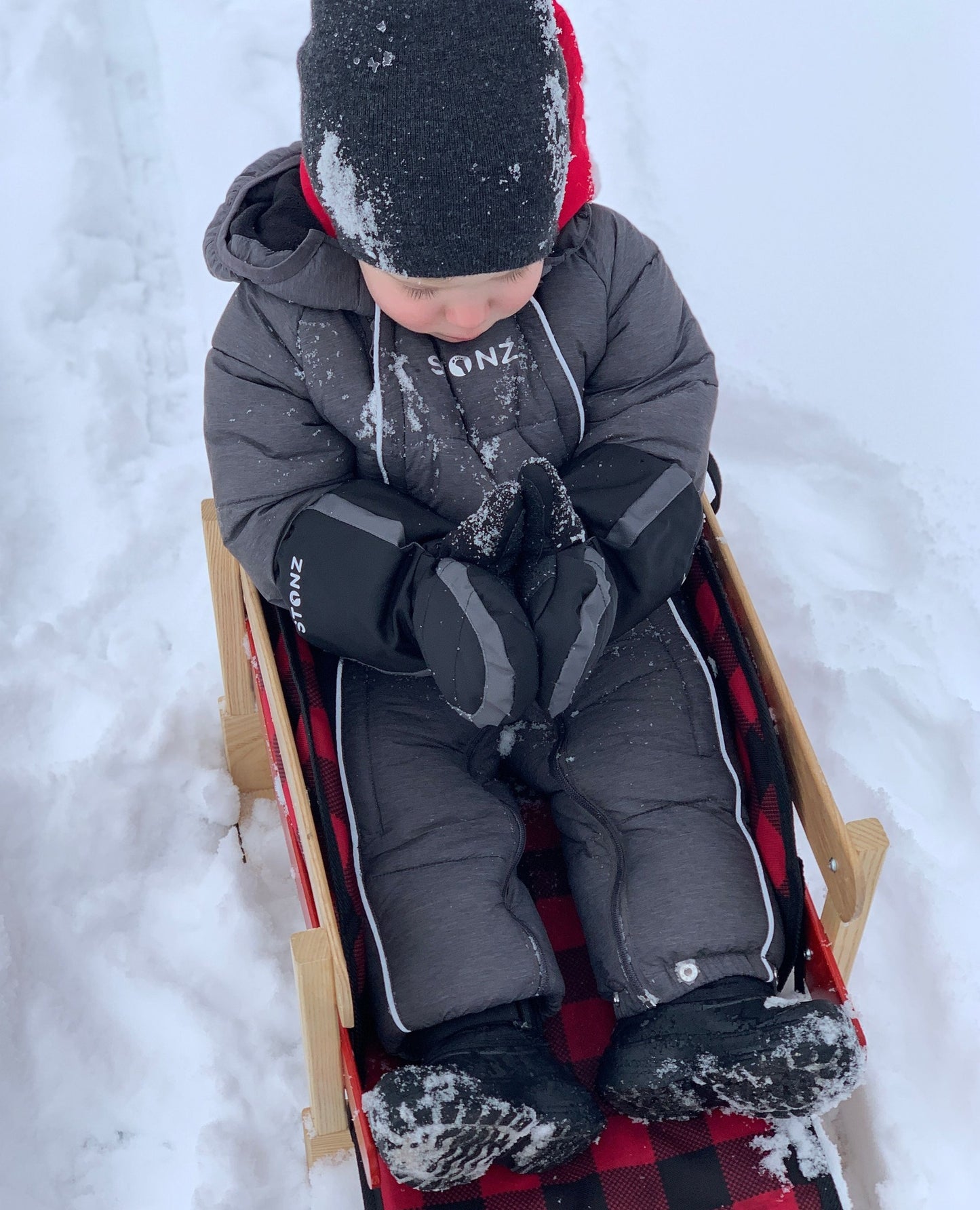 Kids Snow Mitts- Black/Grey
