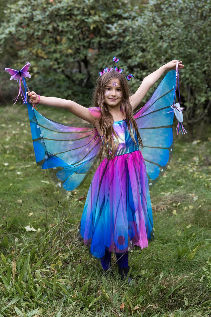 Blue & Purple Butterfly Twirl Dress with Wings & Headband