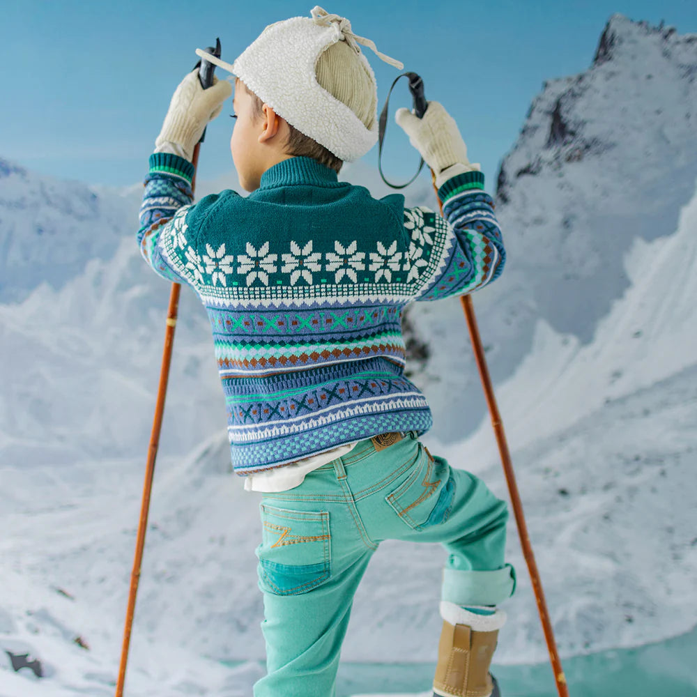 Nordic Teal Quarter Zip Knit Sweater