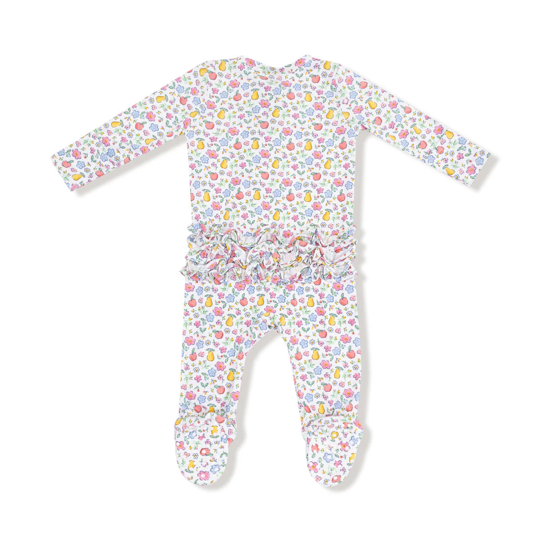 Ruffle Back Zip Footie- Fall Fruit Floral