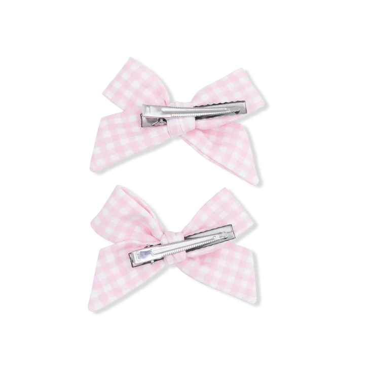 Bamboo Bow Clips- Mini Pink Gingham