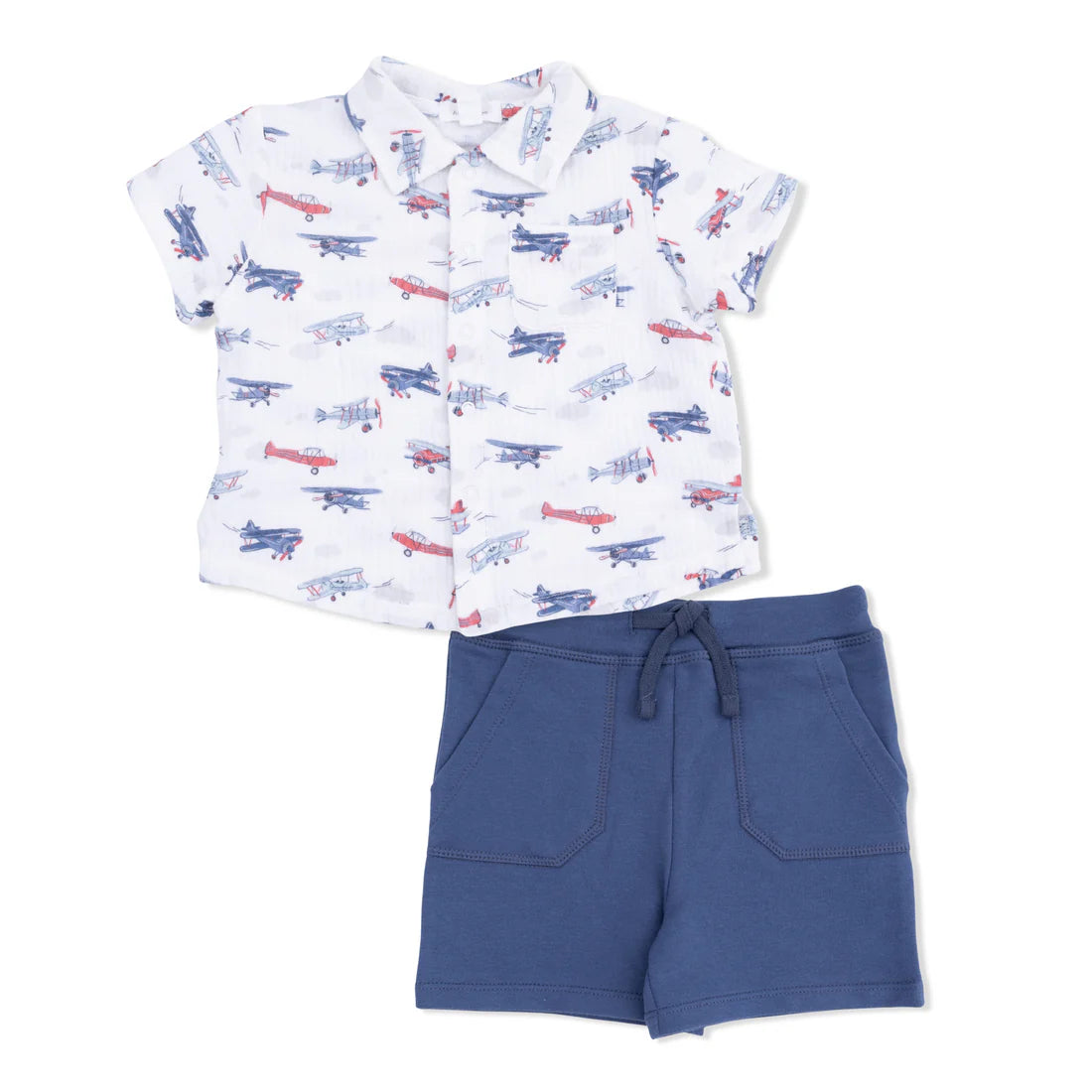 Polo Button Up & Everyday Short Set- Vintage Planes