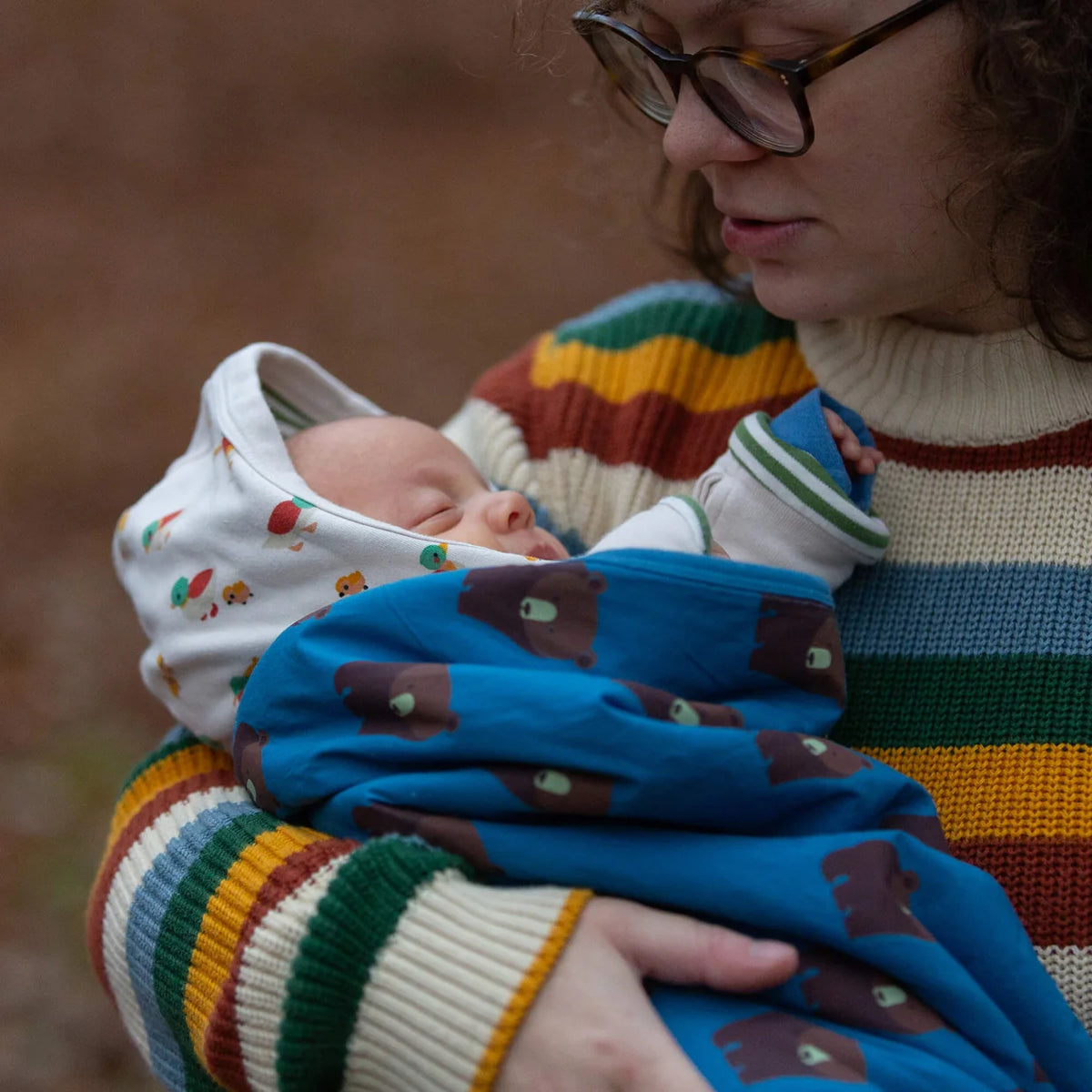 Blue Bears Sherpa Hooded Organic Baby Blanket