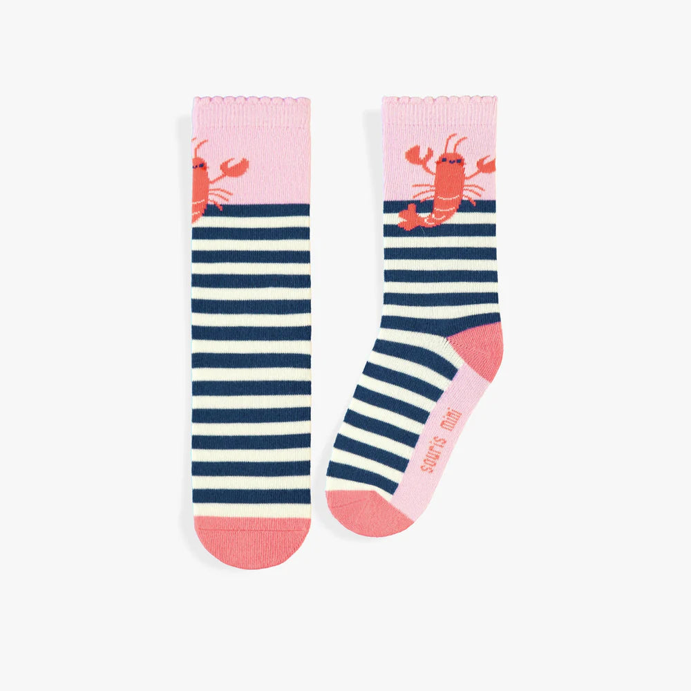 Pink Lobster Striped Socks