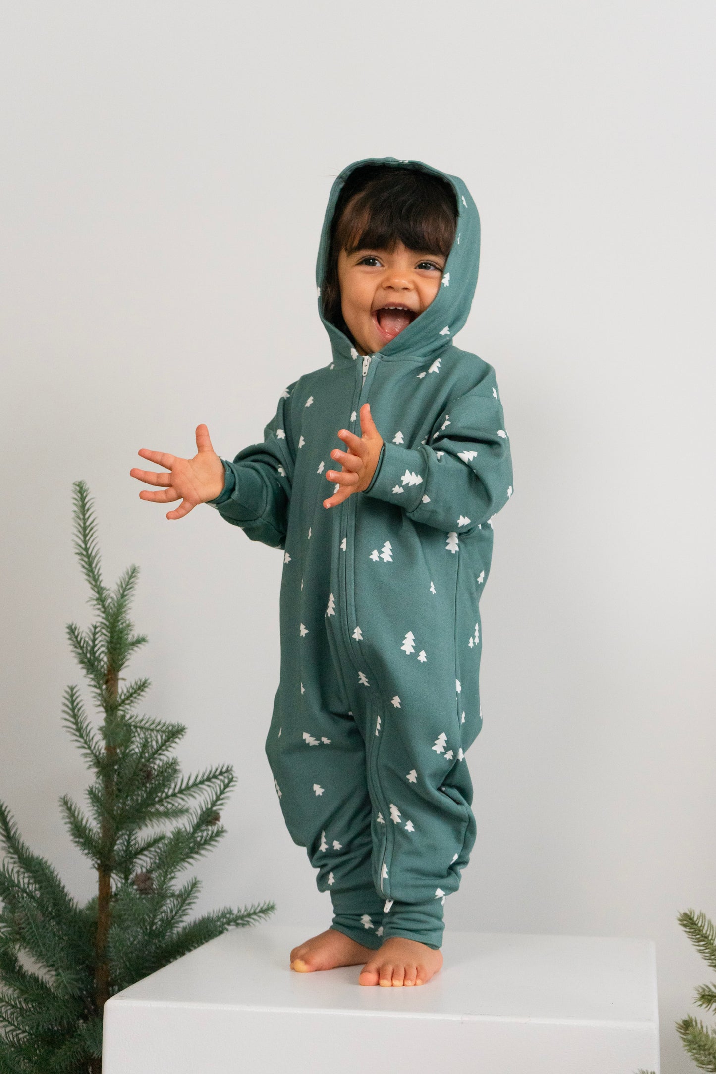 Bamboo Baggy Hoodie Zipper Jumpsuit- Tiny Trees