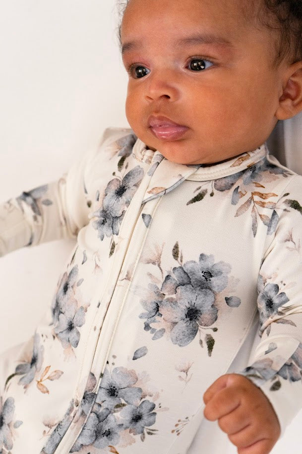 Bamboo Footed Zipper Sleeper- Frosty Floral