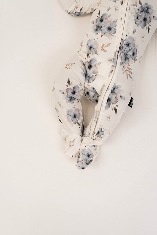 Bamboo Footed Zipper Sleeper- Frosty Floral