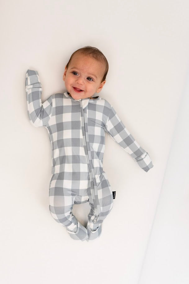 Bamboo Footless Zipper Sleeper- Denim Plaid