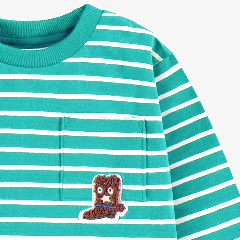 Turquoise Striped Long Sleeve Baby Shirt