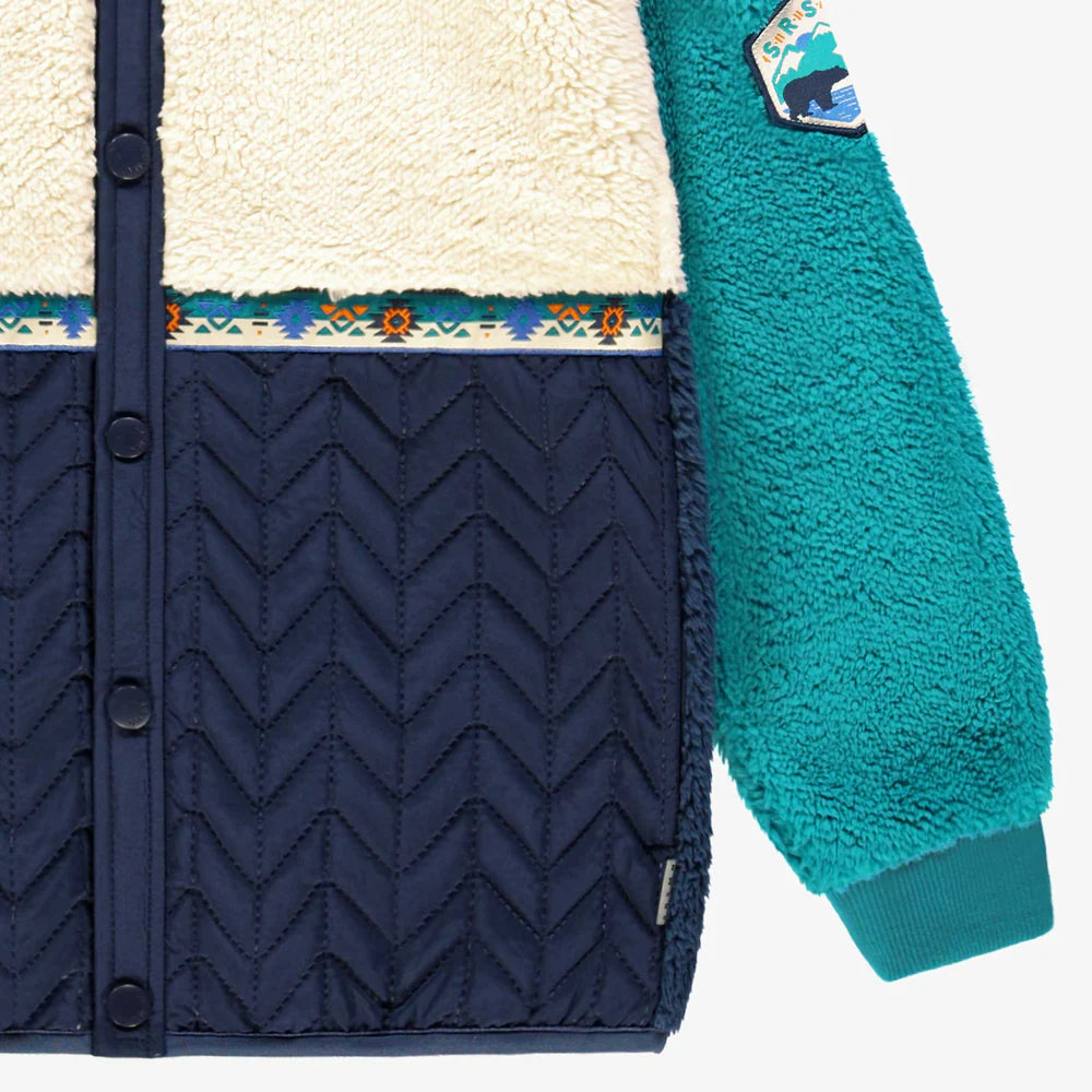 Blue Colourblock Plush Jacket