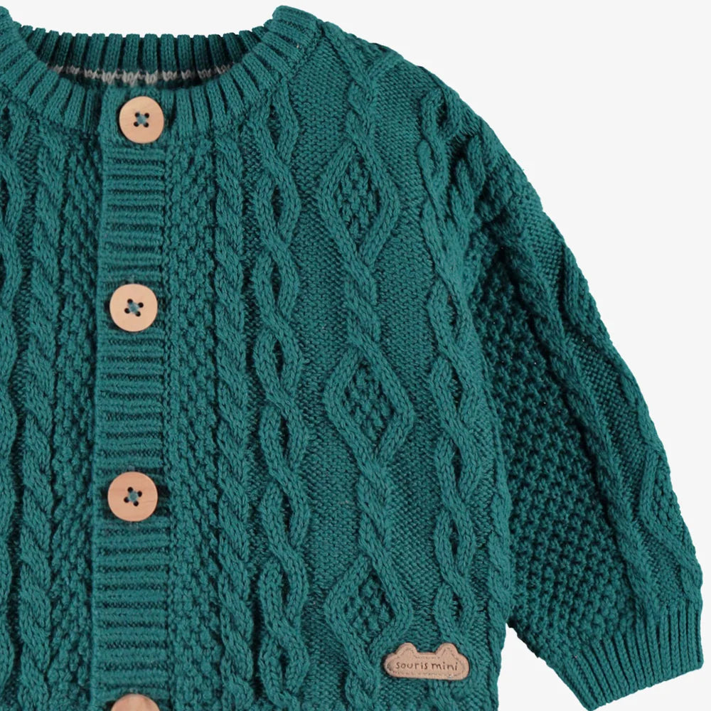 Teal Cable Knit Baby Cardigan