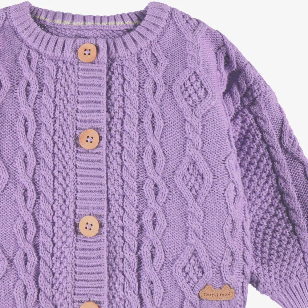 Violet Cable Knit Baby Cardigan