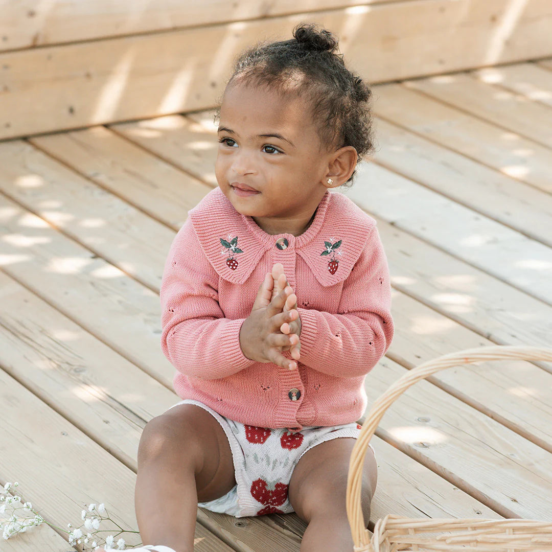 Berry Pointelle Knit Baby Cardigan