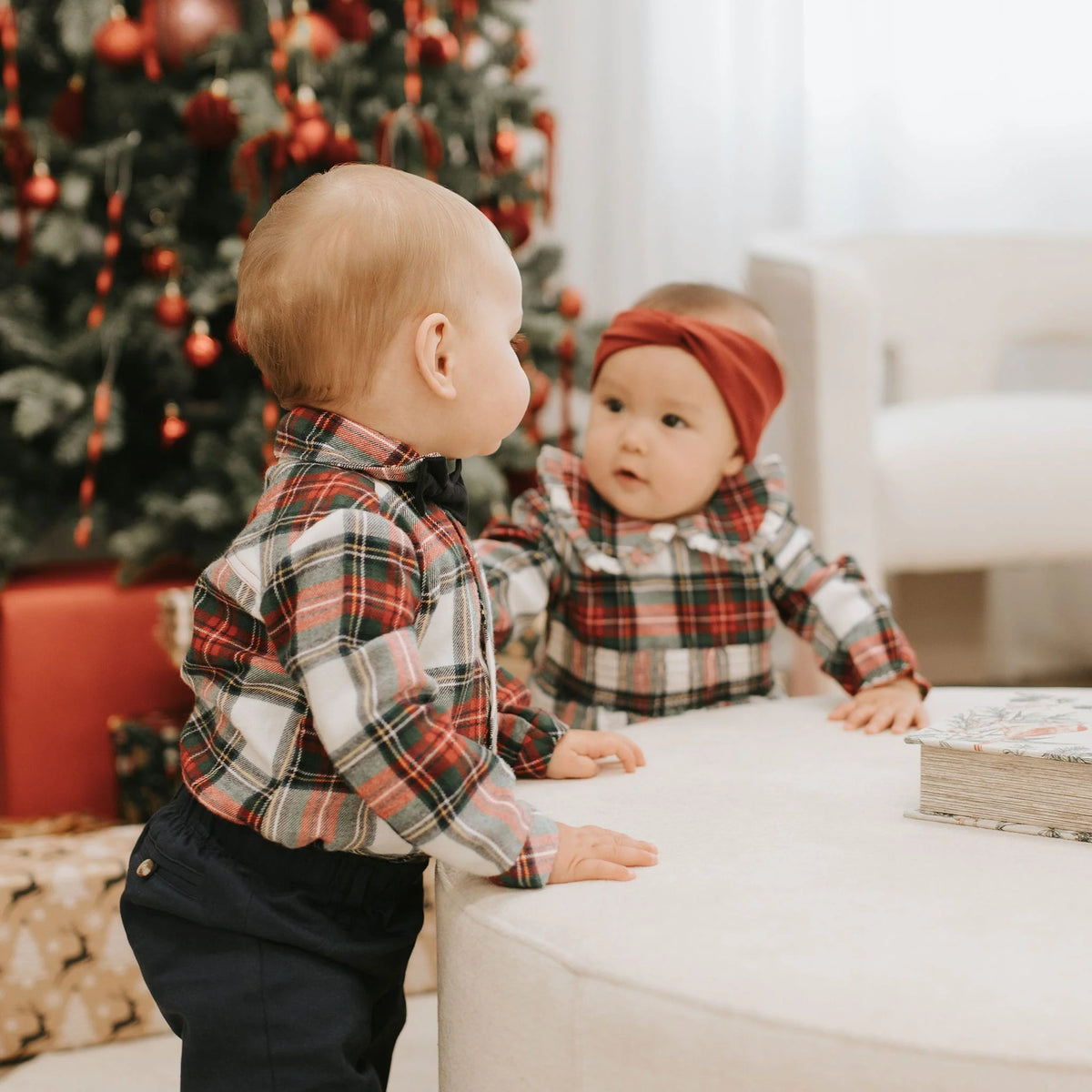 Plaid Flannel Holiday Dress & Tights Set