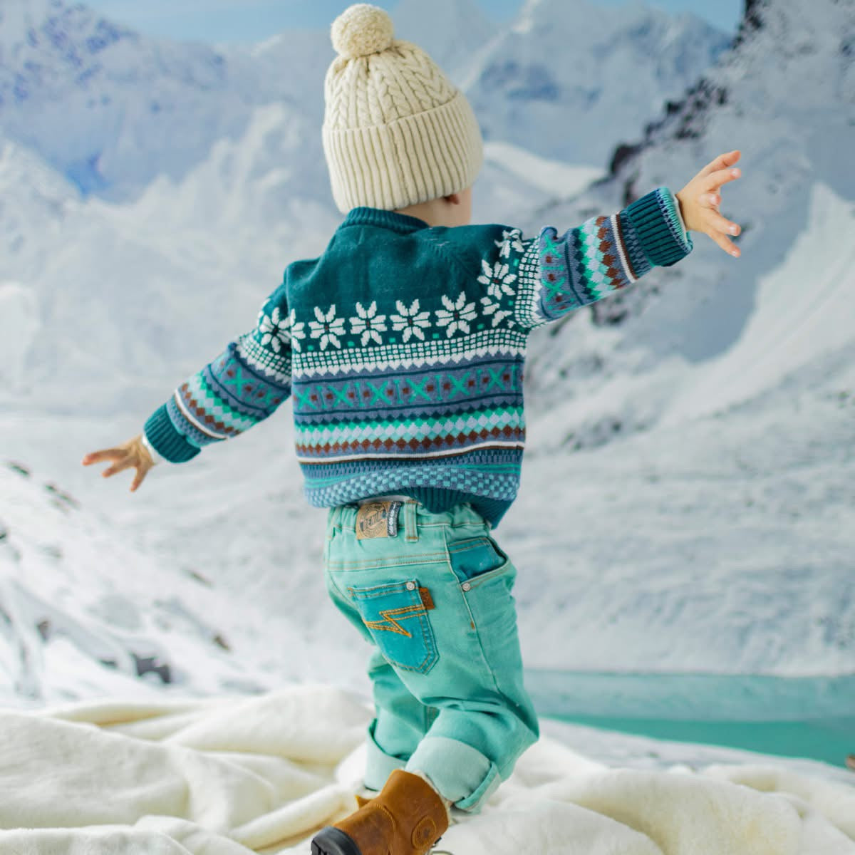 Nordic Teal Quarter Zip Knit Baby Sweater