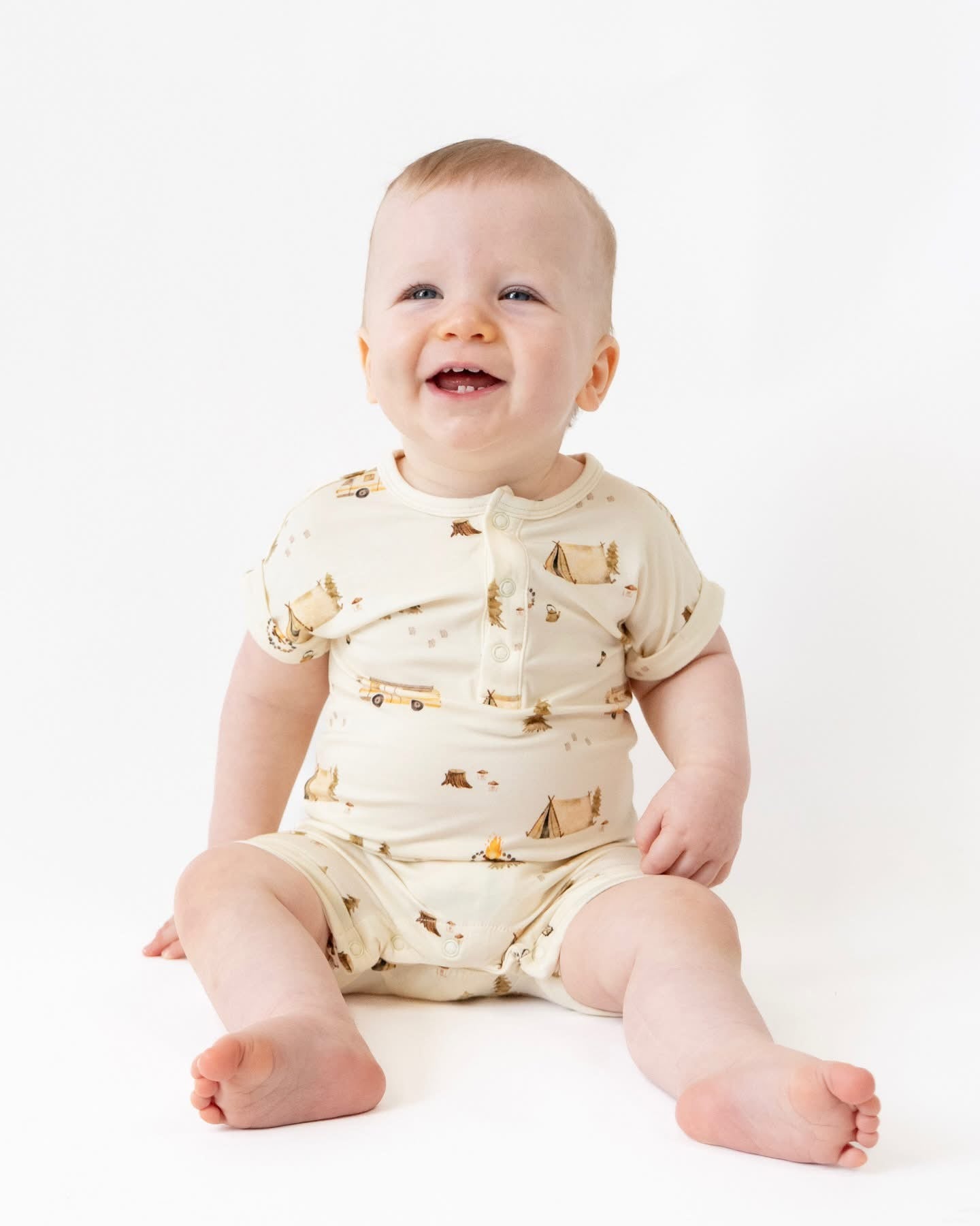 Bamboo Short Sleeves Shortall Romper- Day Camp