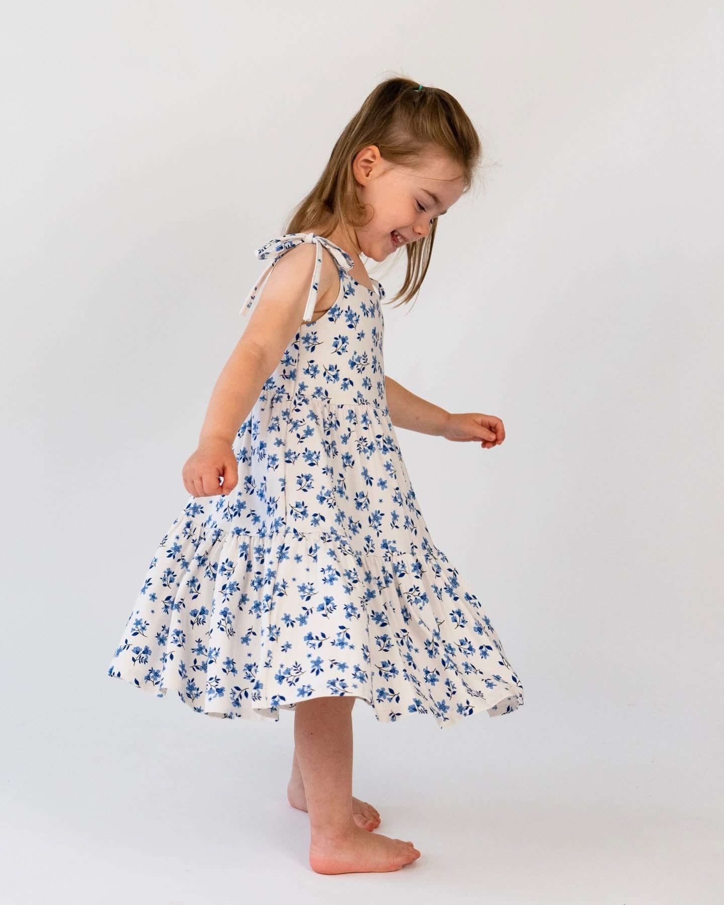 Bamboo Shoulder Tie Tiered Dress- Bluebell