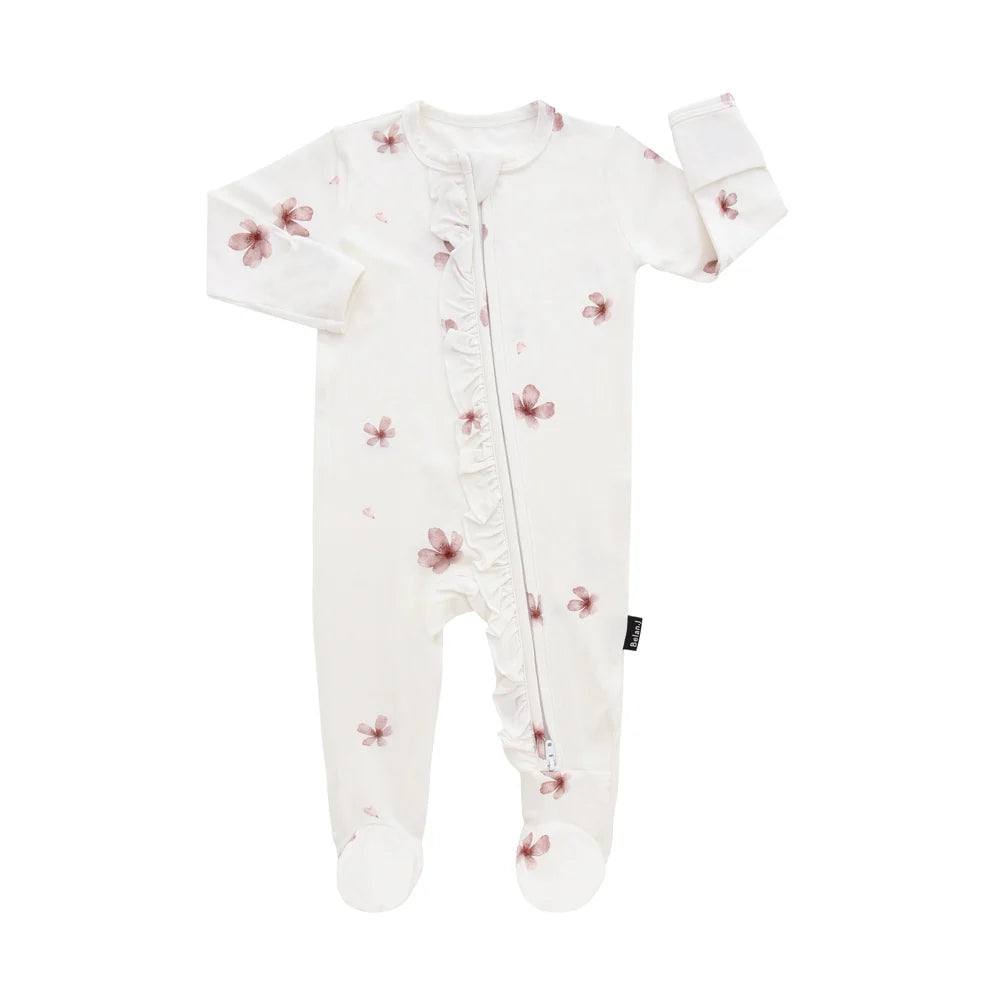 Bamboo Footed Ruffle Zipper Sleeper- Petals
