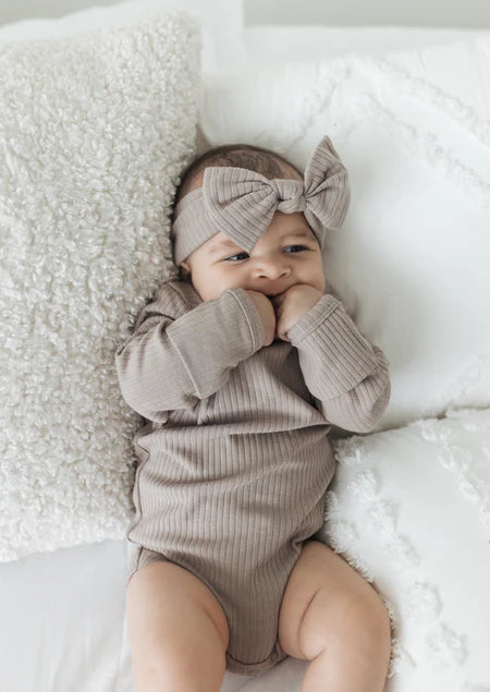 Organic Ribbed Bodysuit- Mushroom
