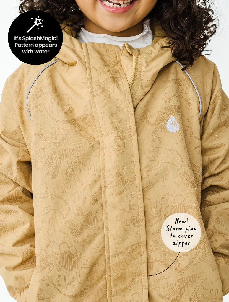 SplashMagic Fleece-Lined Waterproof Jacket- Sand/Dino Bones