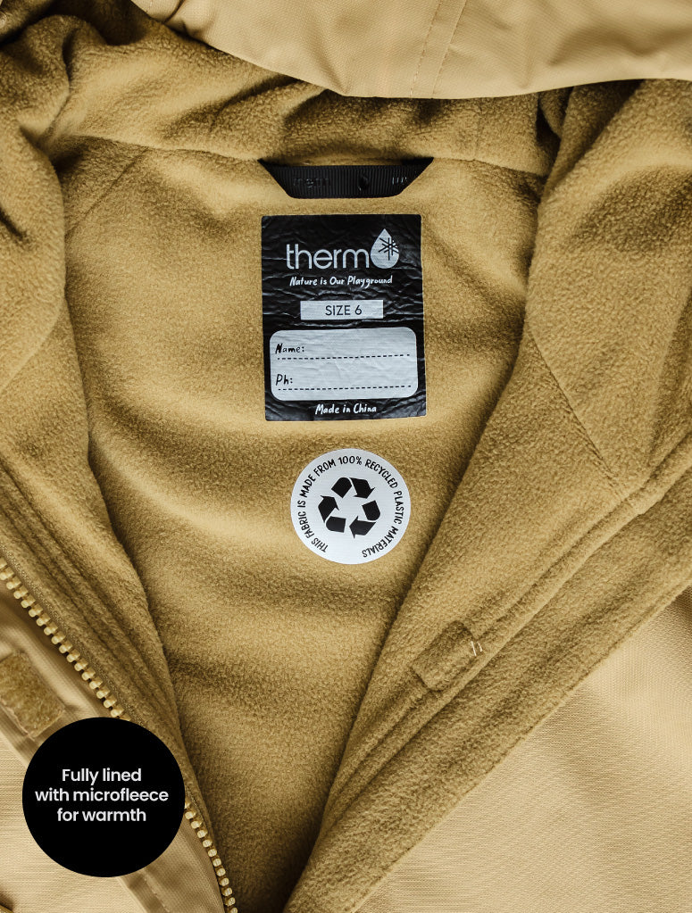 SplashMagic Fleece-Lined Waterproof Jacket- Sand/Dino Bones