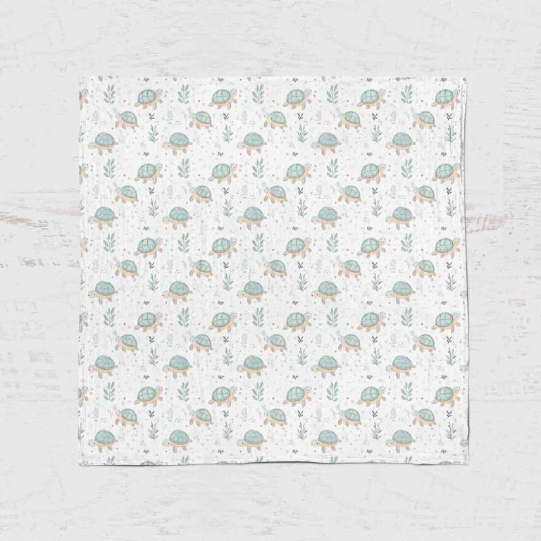 Bamboo Muslin Swaddle Blanket- Turtles