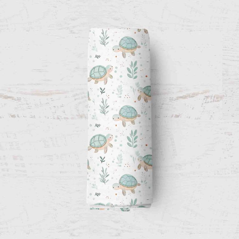 Bamboo Muslin Swaddle Blanket- Turtles