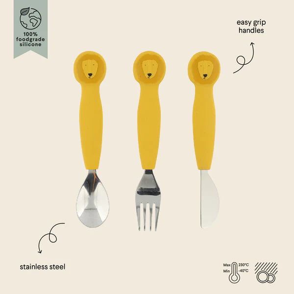 Silicone & Stainless Steel Cutlery Set- Mr. Lion
