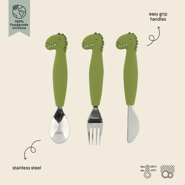 Silicone & Stainless Steel Cutlery Set- Mr. Dino