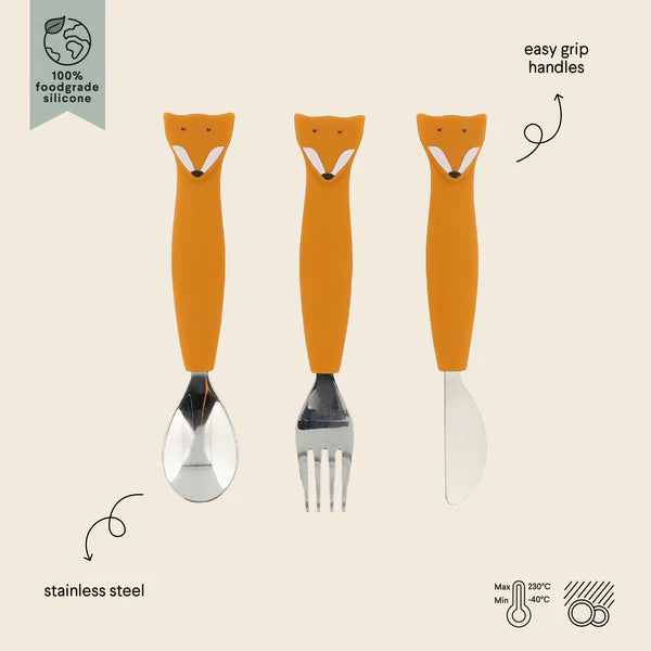 Silicone & Stainless Steel Cutlery Set- Mr. Fox
