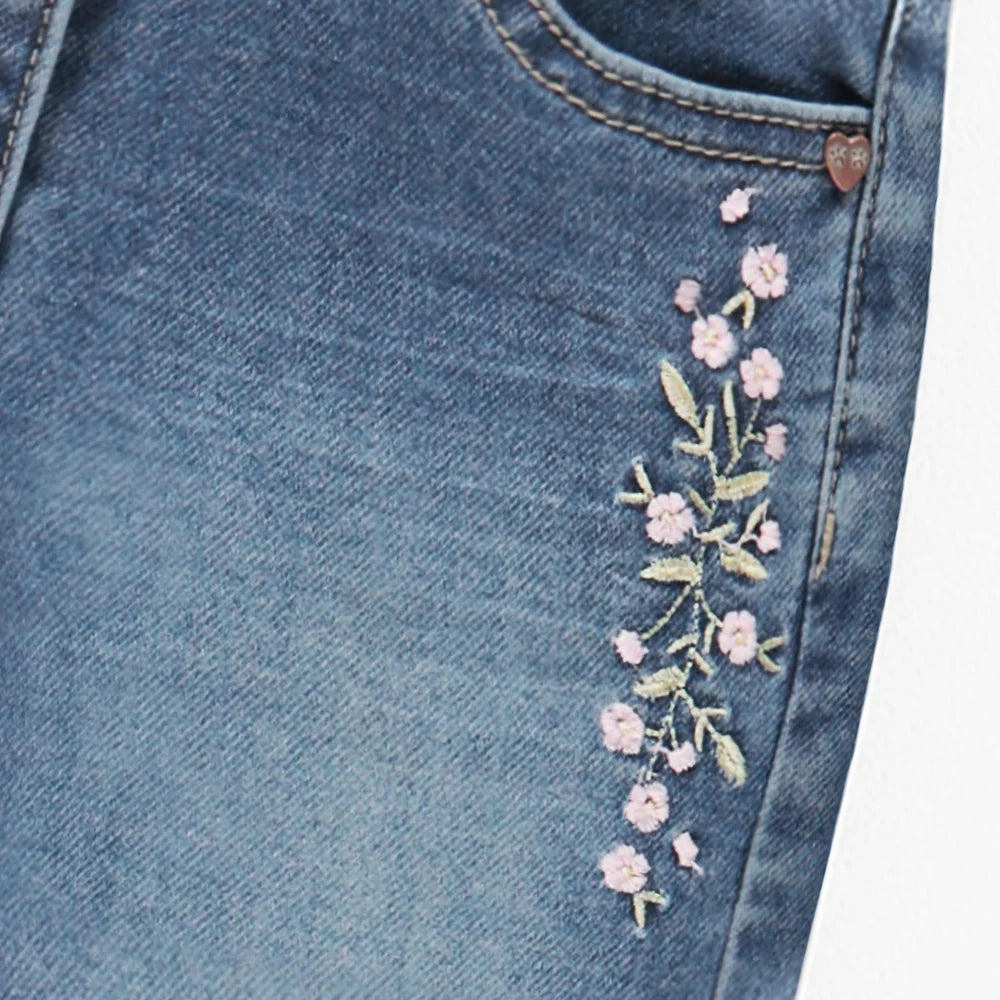Blue Floral Denim Pants