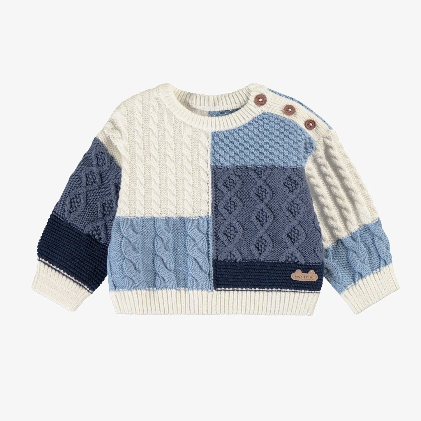 Blue Patchwork Knitted Baby Sweater