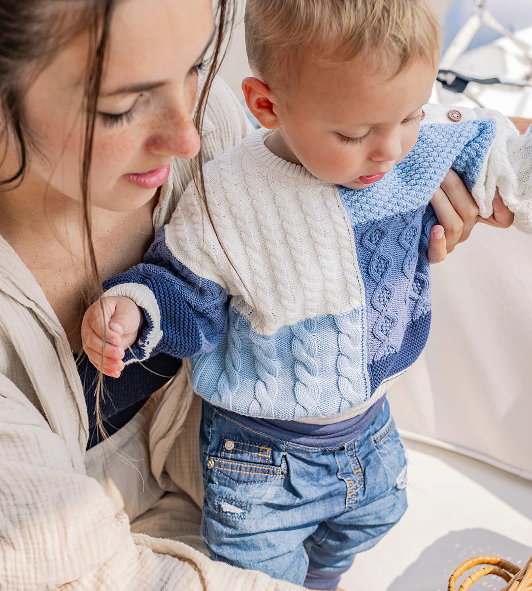 Blue Patchwork Knitted Baby Sweater