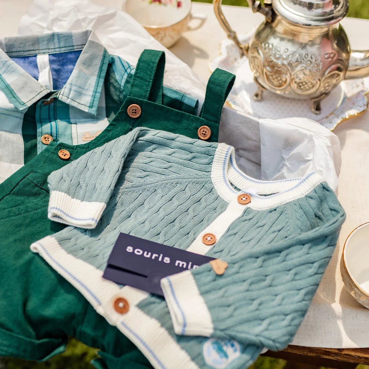 Misty Green Cable Knit Baby Cardigan