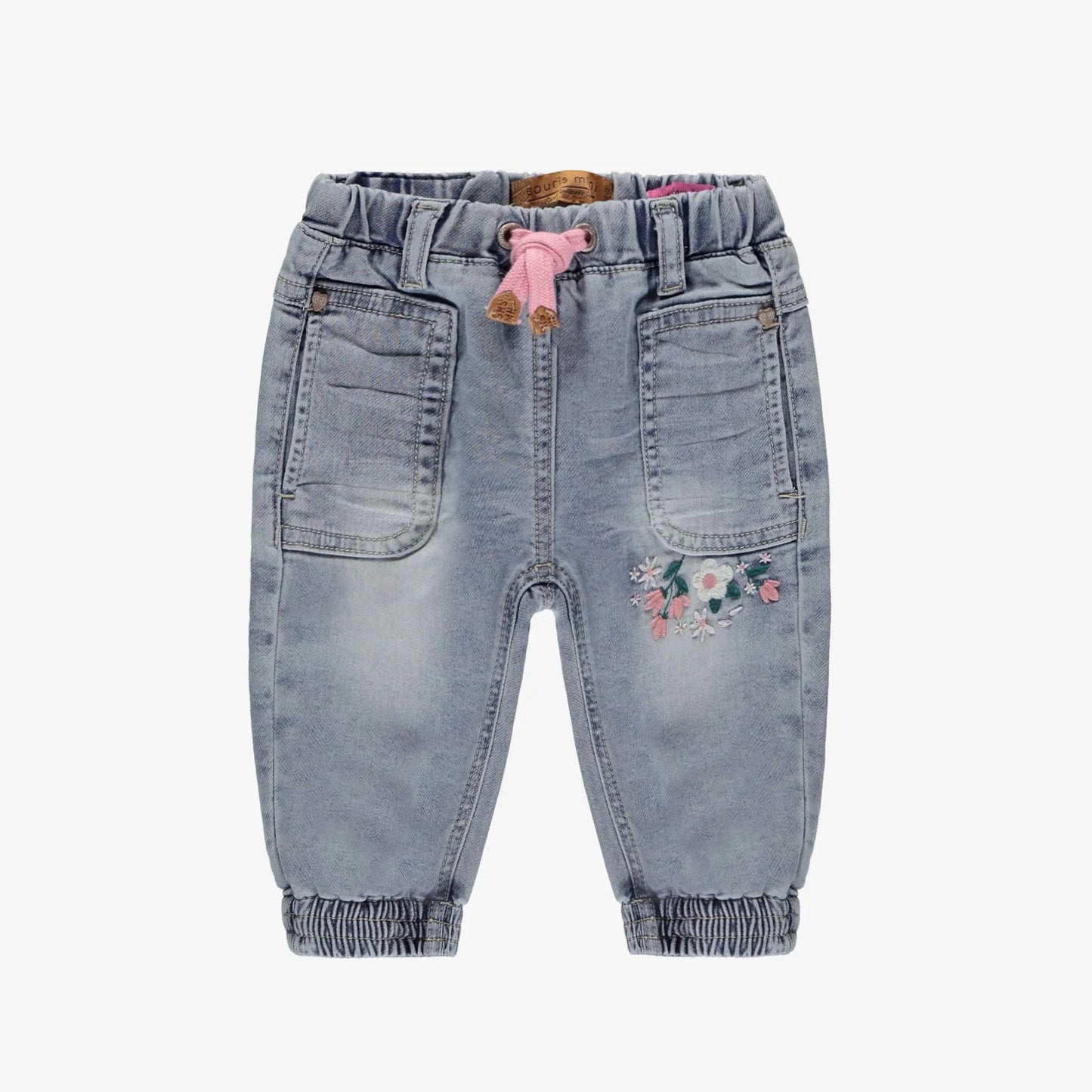 Embroidered Denim Baby Joggers