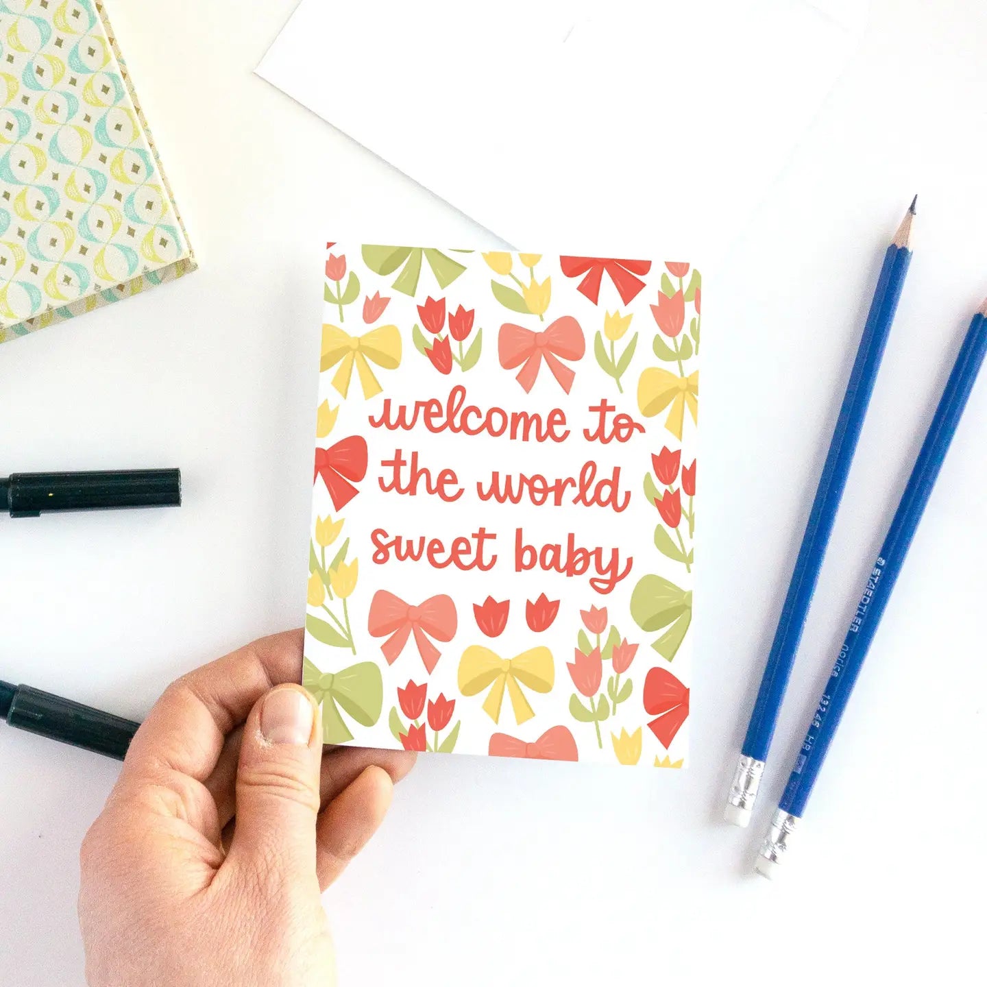 Bows and Flowers New Baby Card