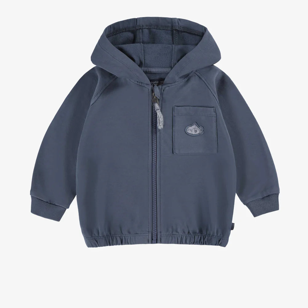 Navy Fish Zip Baby Hoodie