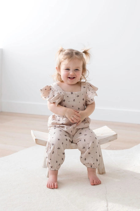 Organic Floral Flutter Jumpsuit