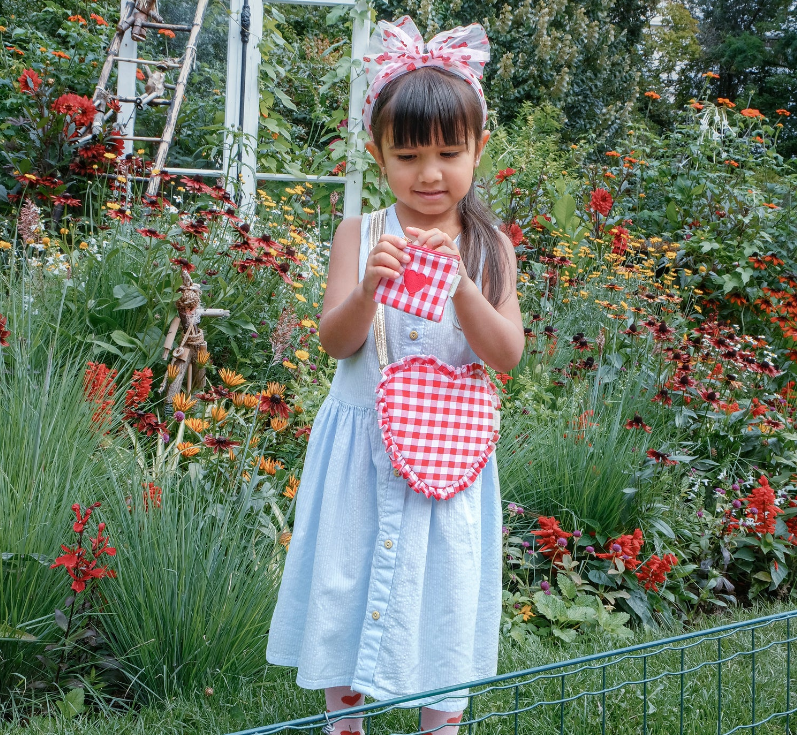 Gingham Ruffle Love Heart Bag