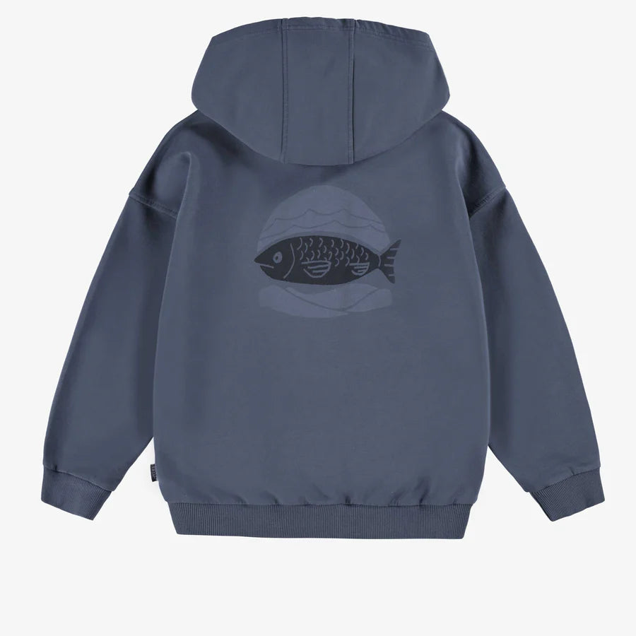 Navy Fish Zip Hoodie
